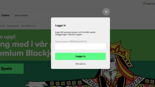 Registreringsfönster med svart text och en grön knapp