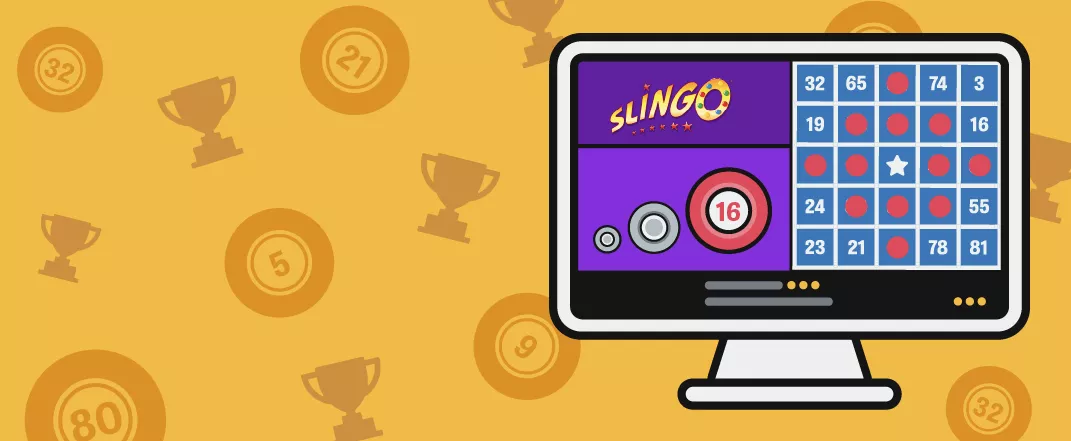 Slingo Screenshot on desktop on yellow background