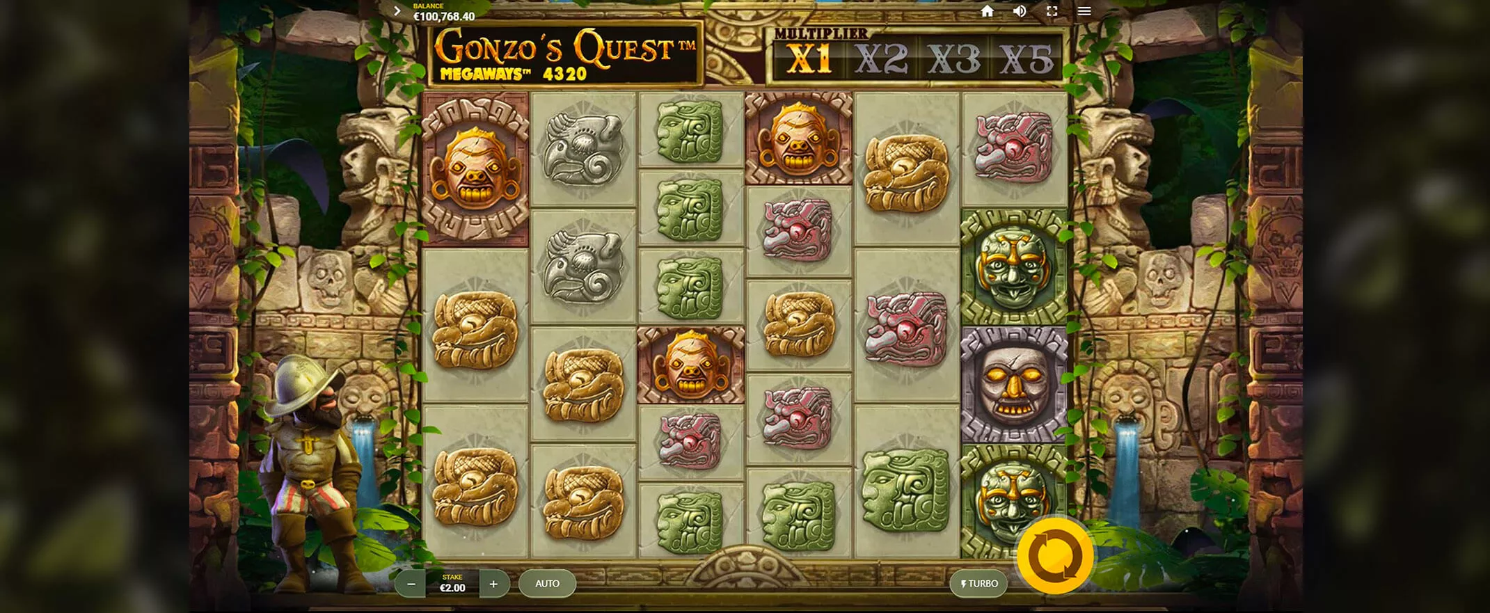 Gonzo's Quest Megaways slot screenshot of the reels