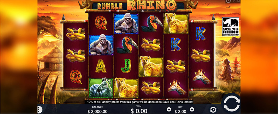 Rumble Rhino slot screenshot of the reels