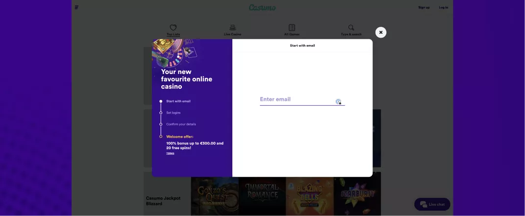 Casumo review registration screenshot