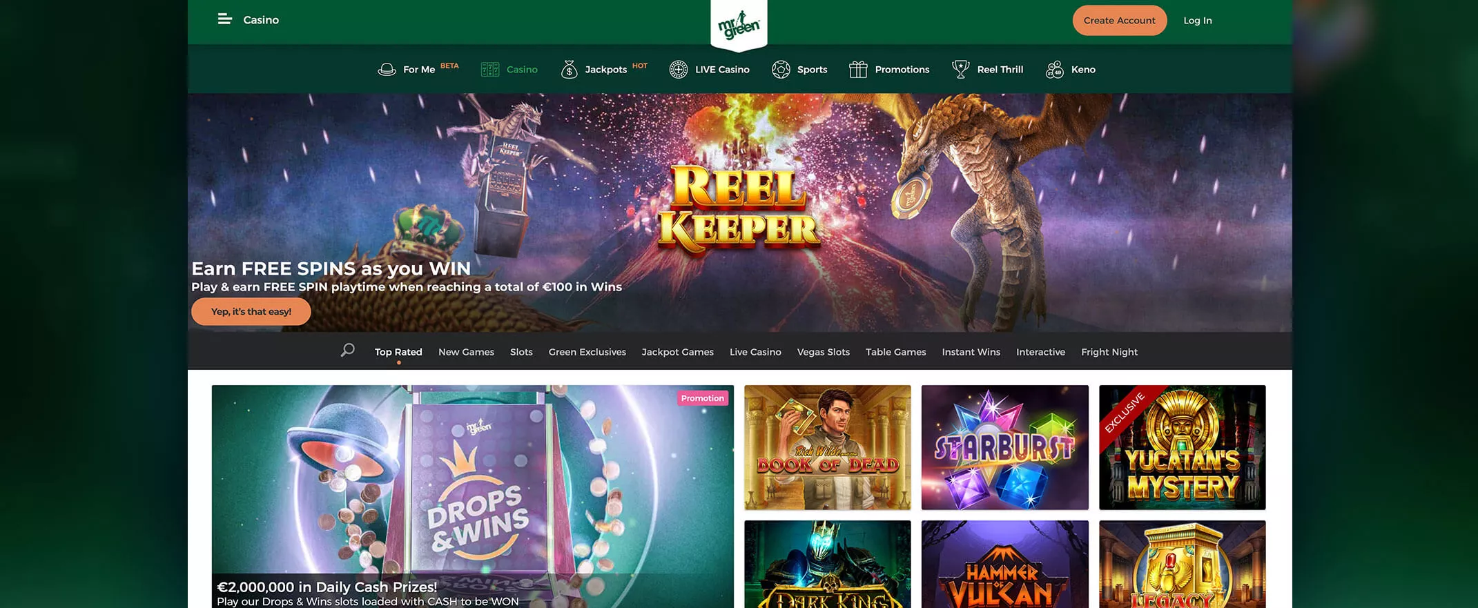 Mr Green casino games screenshot