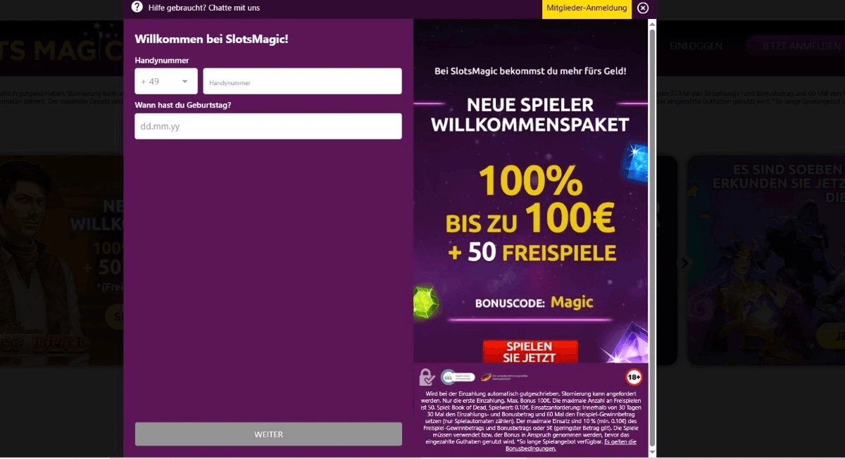 SlotsMagic Casino Registrierung und Verifizierung