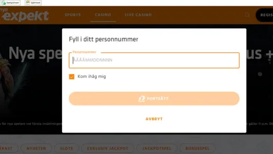 Ett vitt registreringsfönster på en svart bakgrund