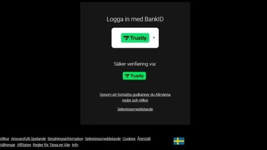 Ett svart registreringsfält med Trustly logga på en svart bakgrund hos Voodoo Dreams casino