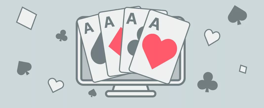 JohnSlots pokeriopas - slouvaaminen pokerissa - neljä ässää tietokoneen ruudulla