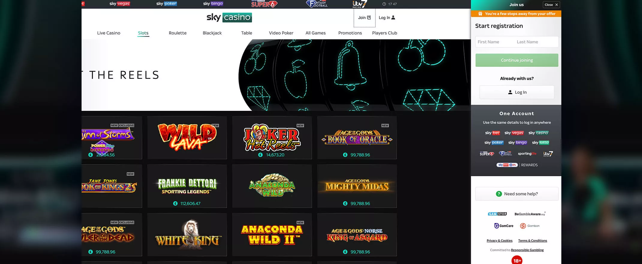 Sky Casino screenshot of the registration process