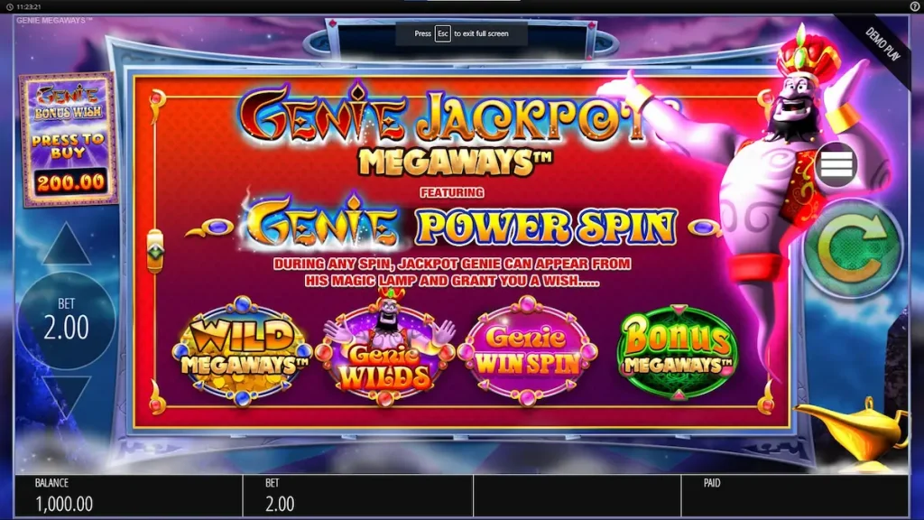 genie jackpots megaways slot bonus features