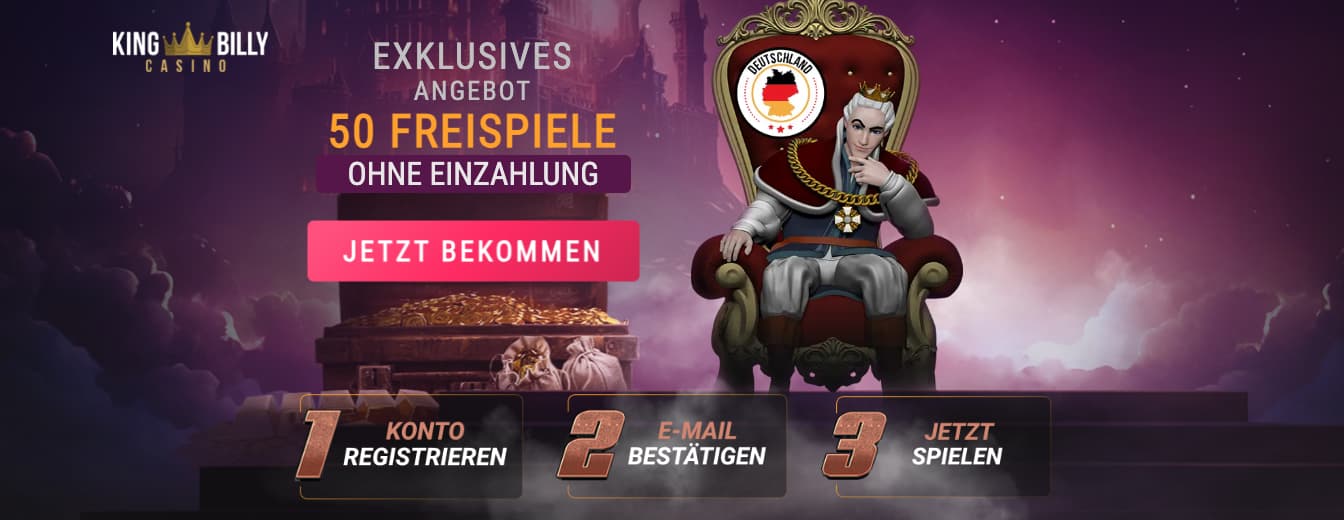 King Billy Casino: 50 Freispiele ohne Einzahlung