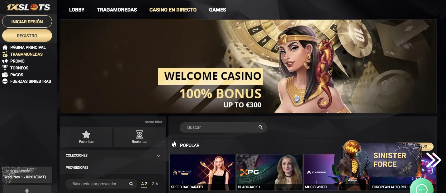 Casino en vivo 1xSlots