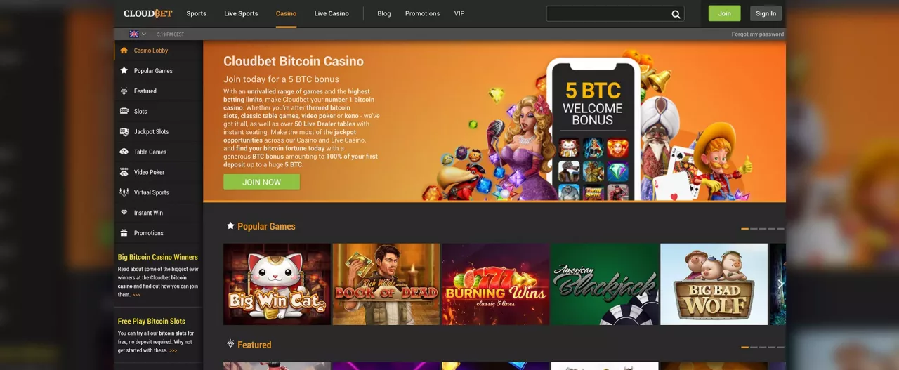 Cloudbet casino Spiele und Spielautomaten