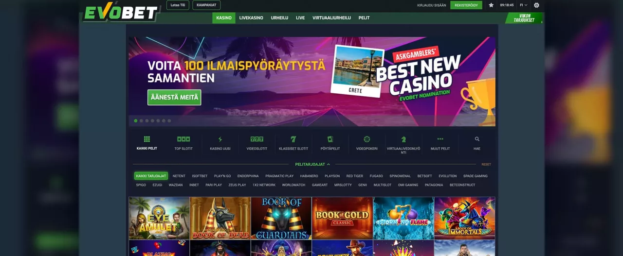 Evobet Casinon kotisivu