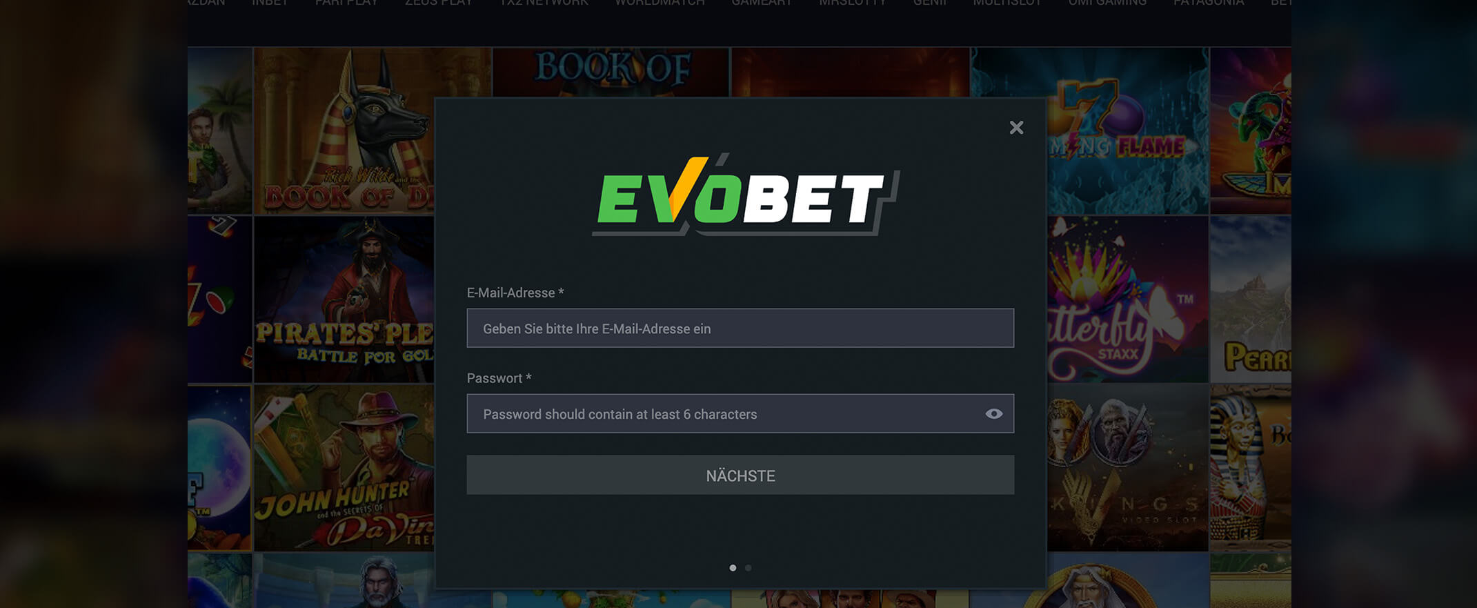 Evobet Kontoerstellung