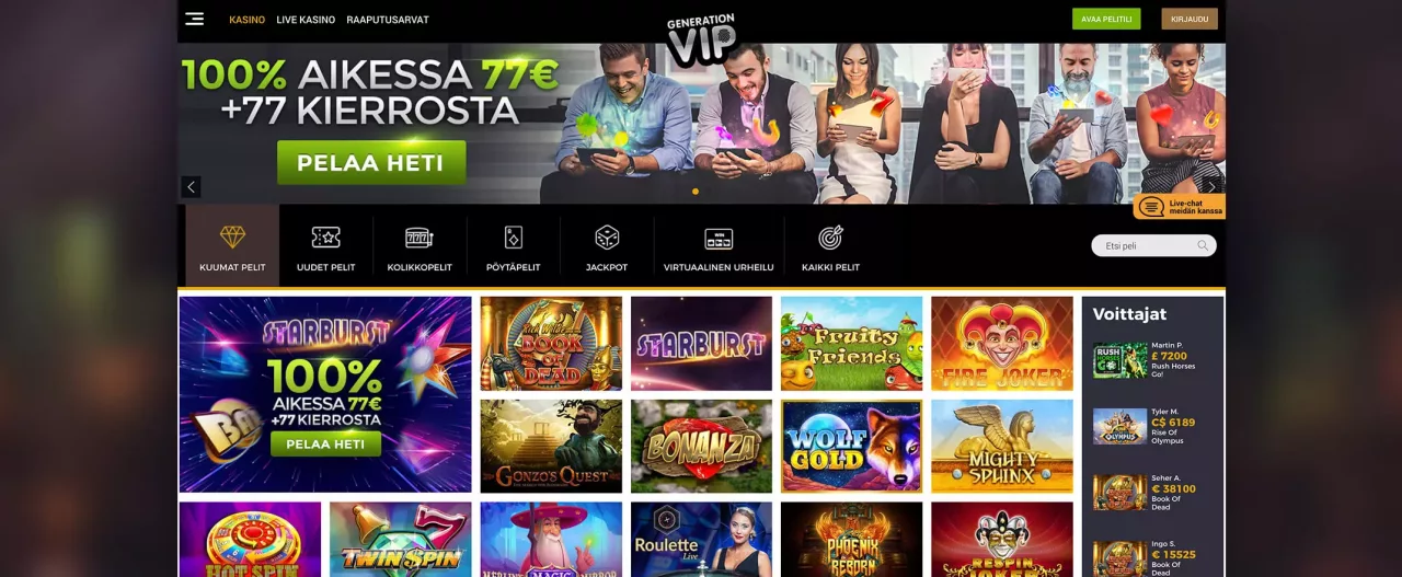 Generation VIP -kasinon slotit ja kasinopelit