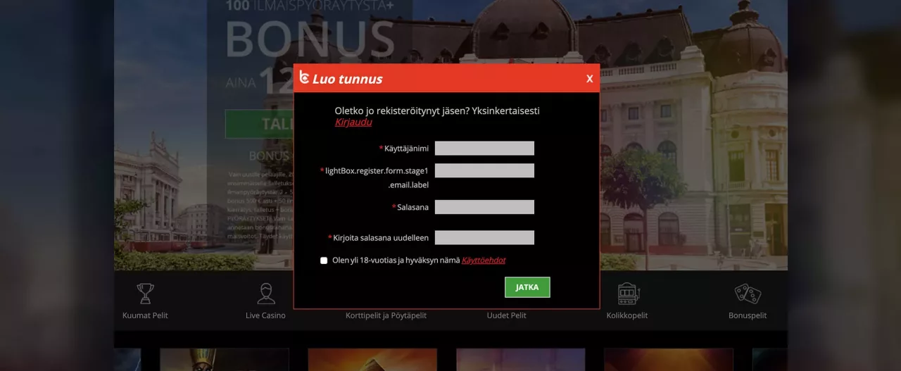 bCasino - Näin avaat pelitilin