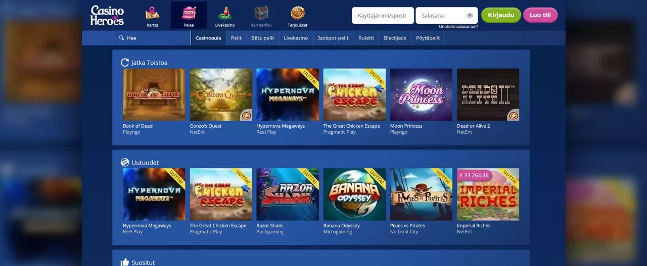 Casino Heroes kasinopelit & peliautomaatit