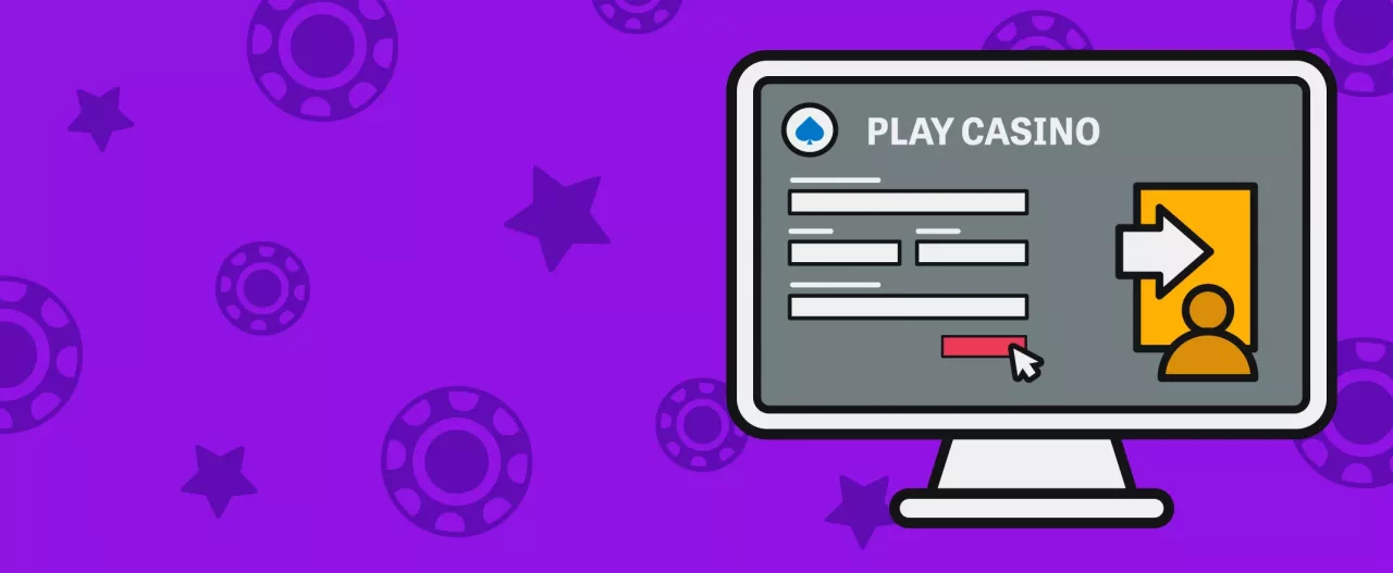 Someone clicking through to a casino on a desktop on purple background