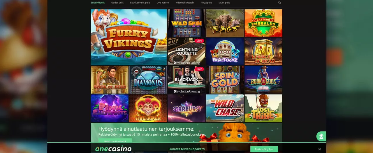 One Casinon kasinopelit ja peliautomaatit