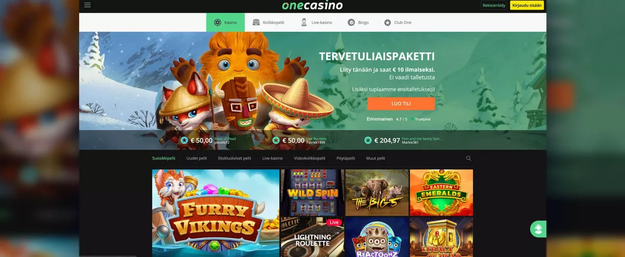 One Casinon kotisivu