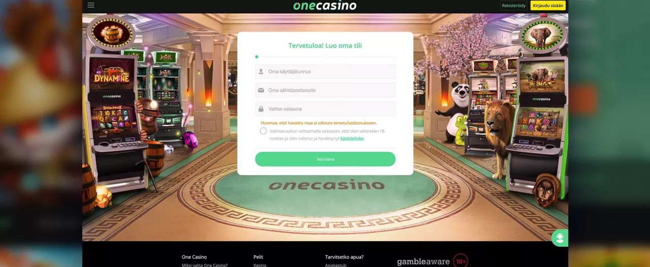 One Casino rekisteröityminen