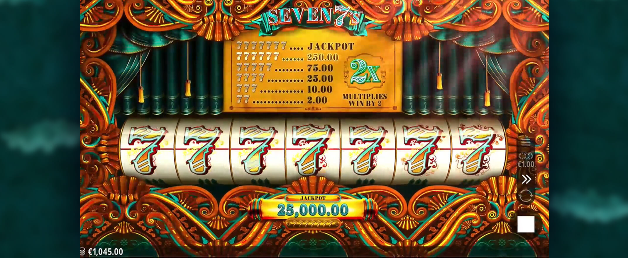 Seven 7's slot review - image of the slot reels