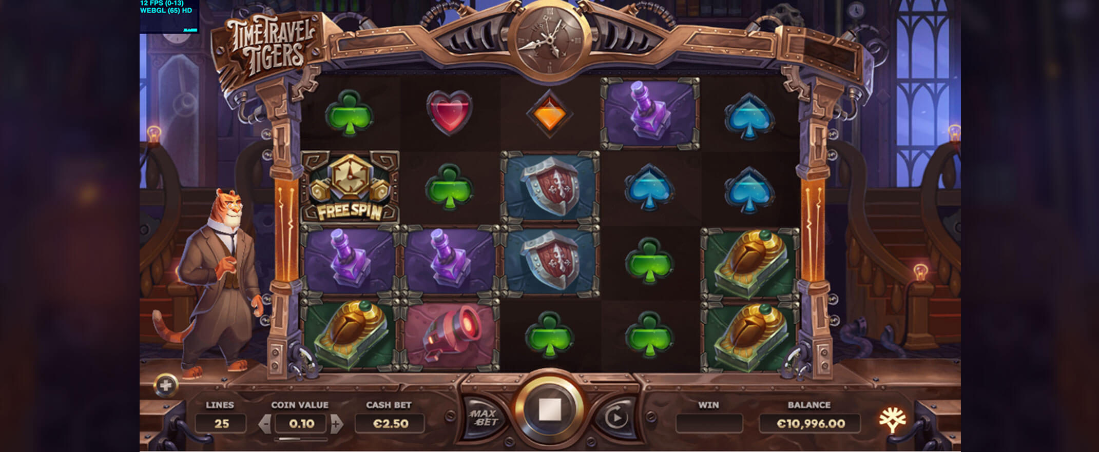 Time Travel Tigers slot by Yggdrasil - a screenshot of the slot reels