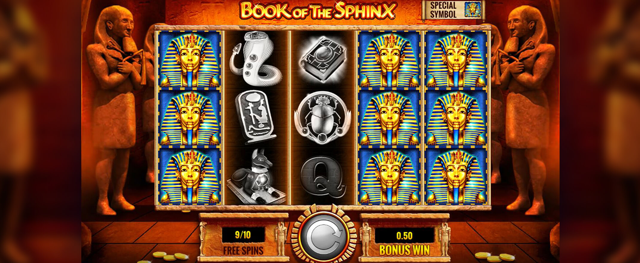 Book of the Sphinx Slot Review, image of the reels and symbols