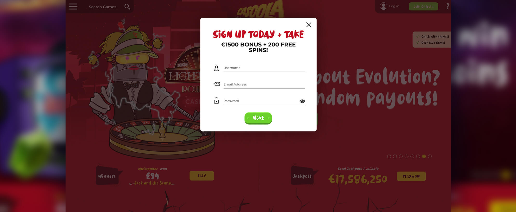 Casoola Casino Sign Up Screenshot