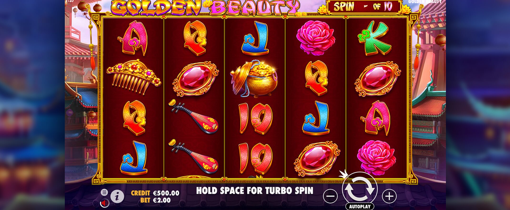 Golden Beauty slot review - image of the reels and symbols