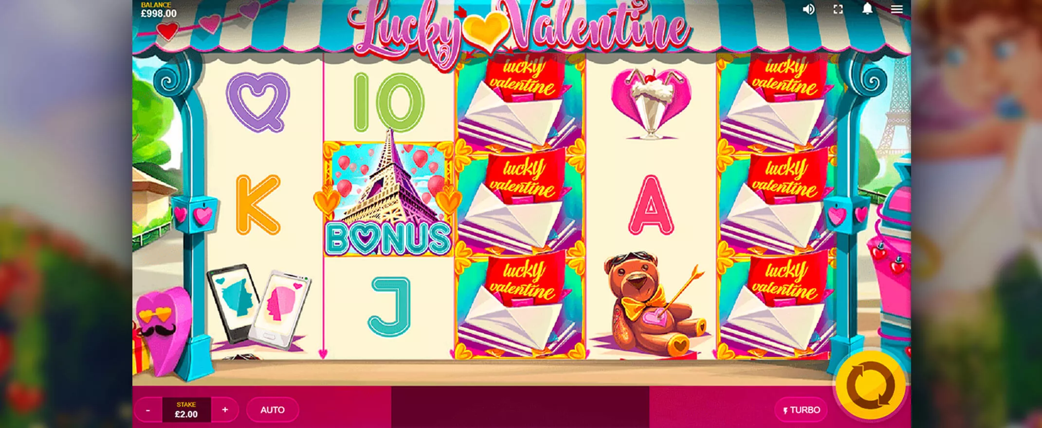 Lucky Valentine peliautomaatti - kuva pelin keloista ja symboleista