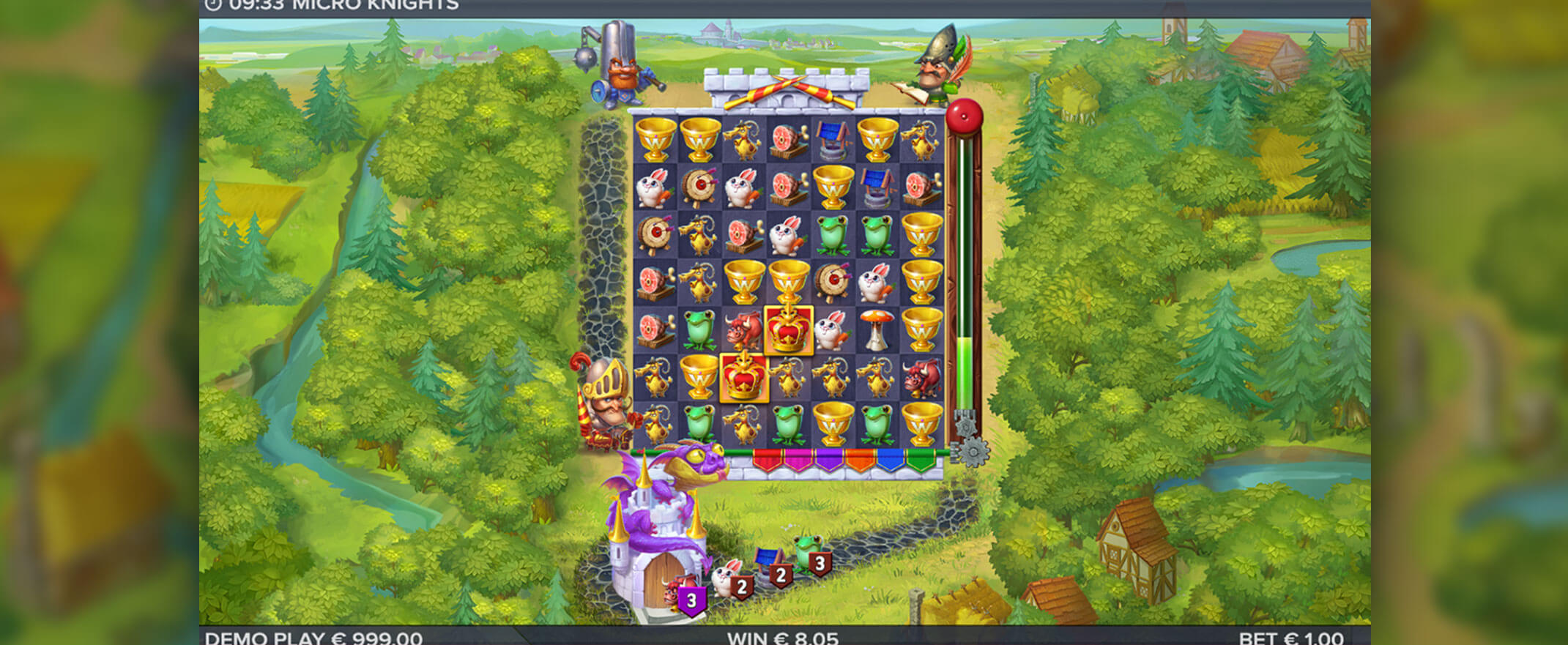 Micro Knights slot review - image of the reels and symbols