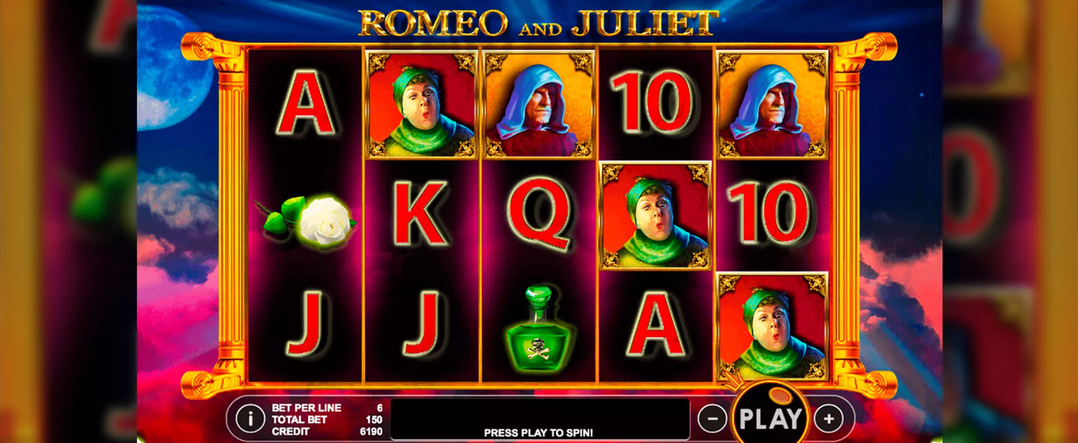 Romeo and Juliet peliautomaatti - kuva pelin keloista ja symboleista