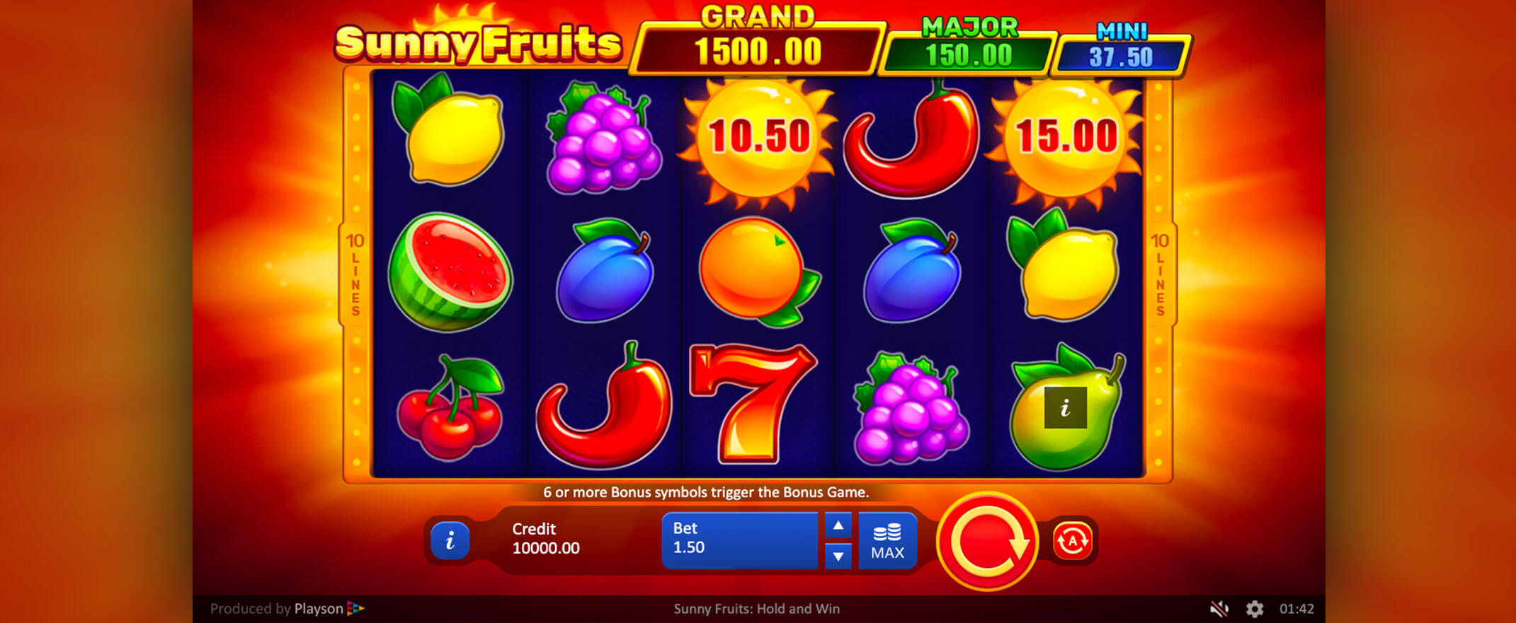 Sunny Fruits slot review - image of the reels and symbols