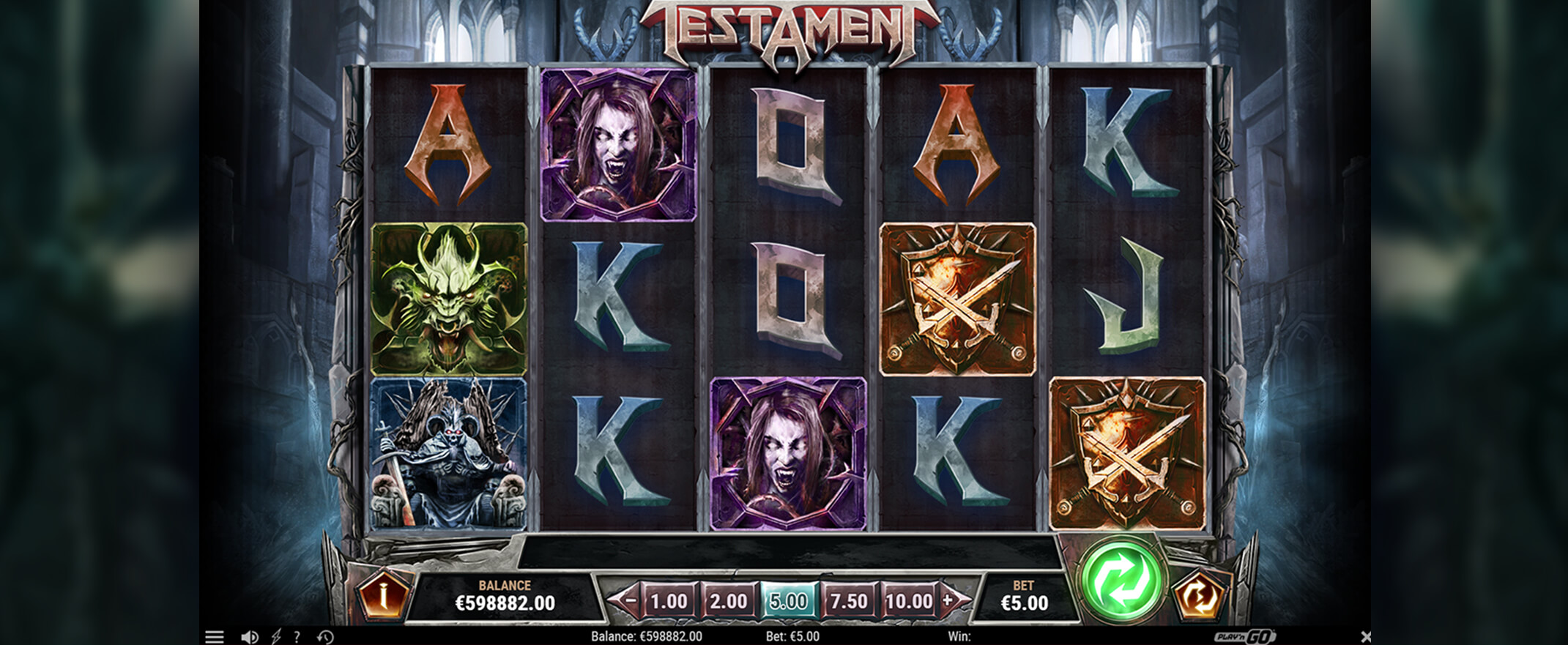 Testament slot from Play'n Go - an image of the reels