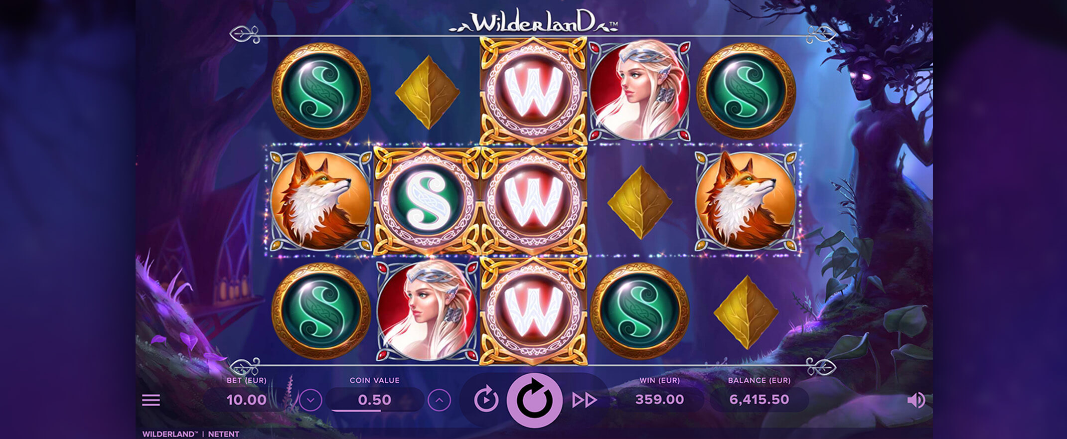 Wilderland slot review - image of the reels and symbols