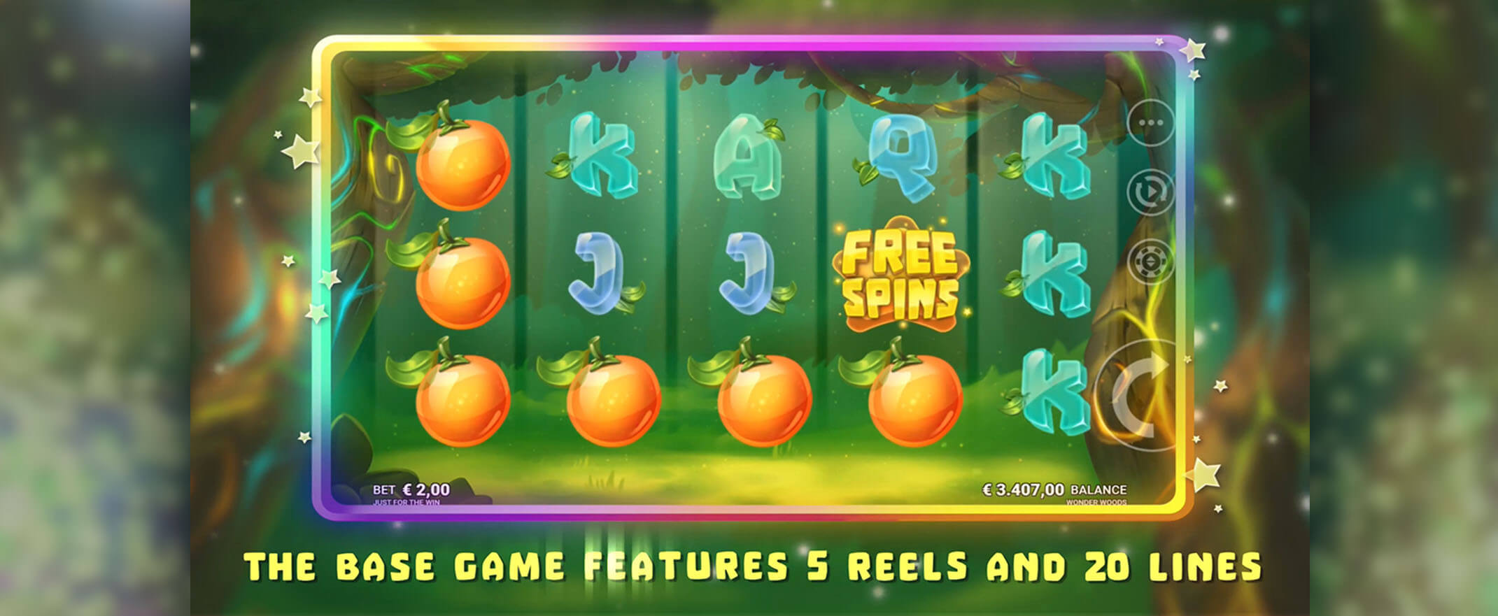 Wonder Woods slot from Just For The Win - a screenshot of the reels