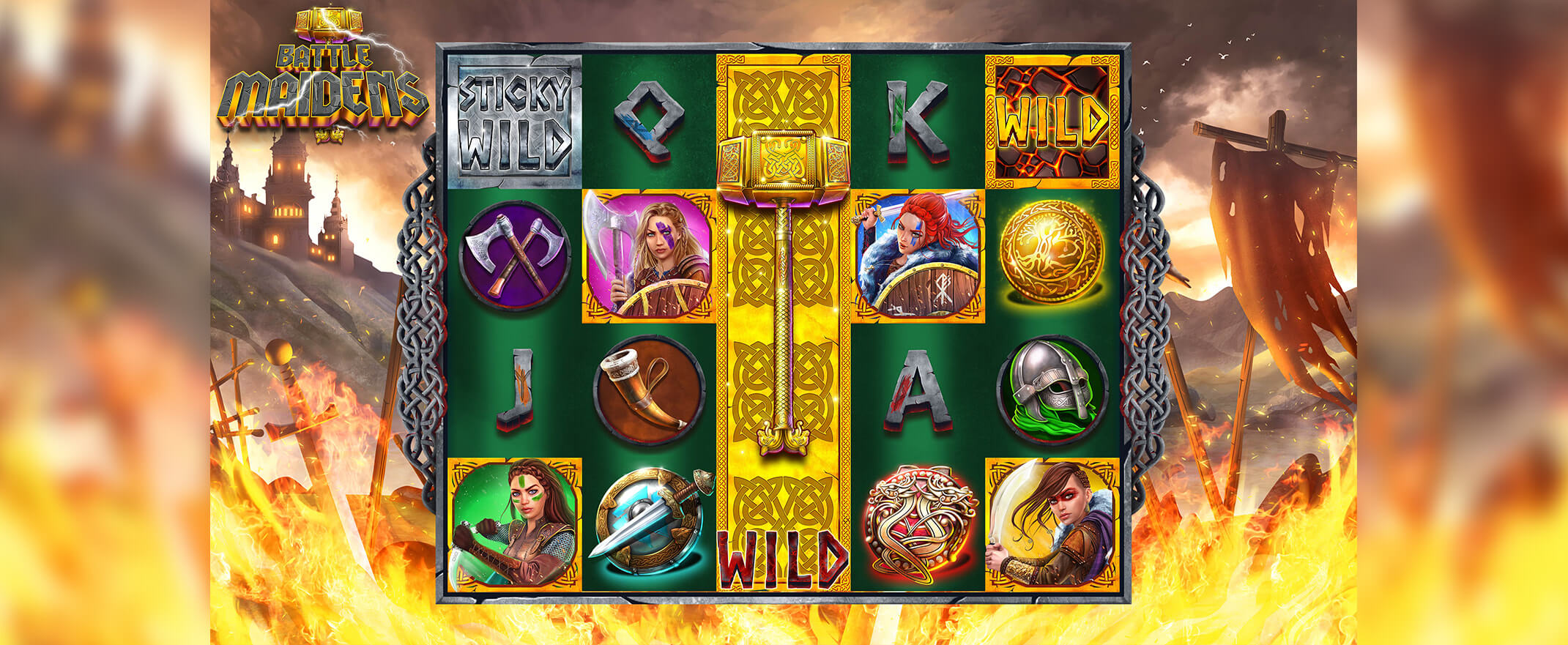 Battle Maidens Slot Review, image of the reels and symbols