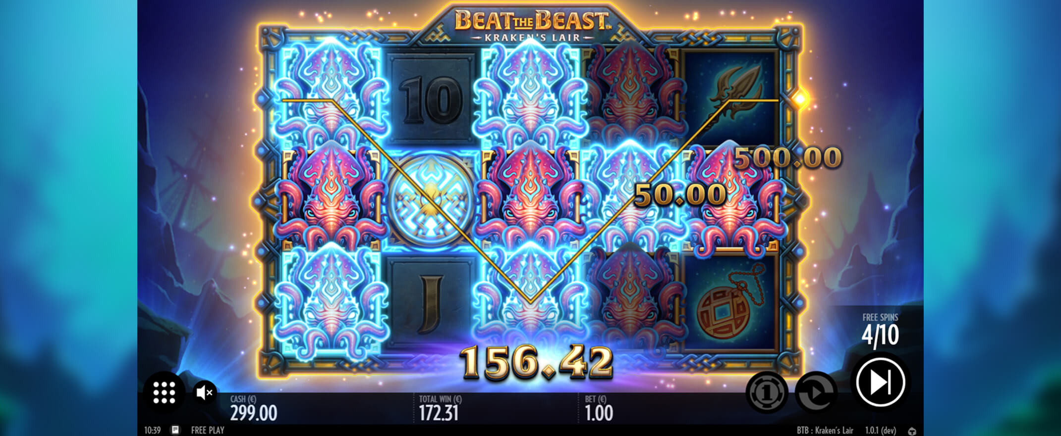 Beat the Beast: Kraken’s Lair slot review - image of the reels and symbols