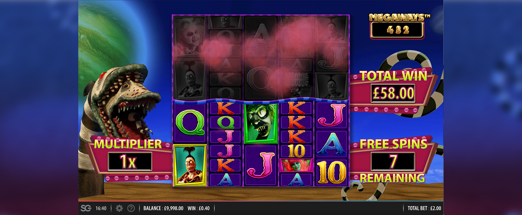 Beetlejuice Mighty Ways Slot Review, image of the reels and symbols