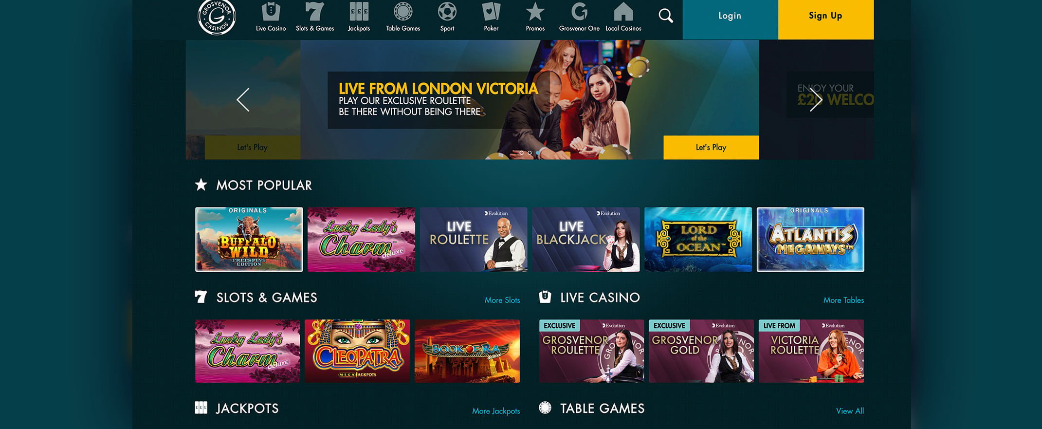 Grosvenor Casinos Homepage Screenshot