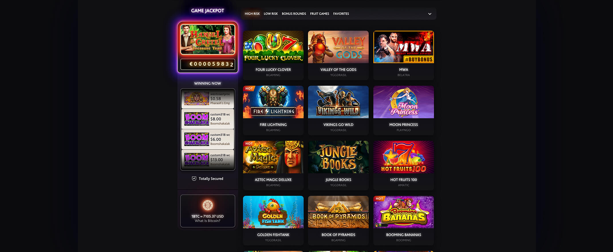 spillutvalg hos 7bitcasino