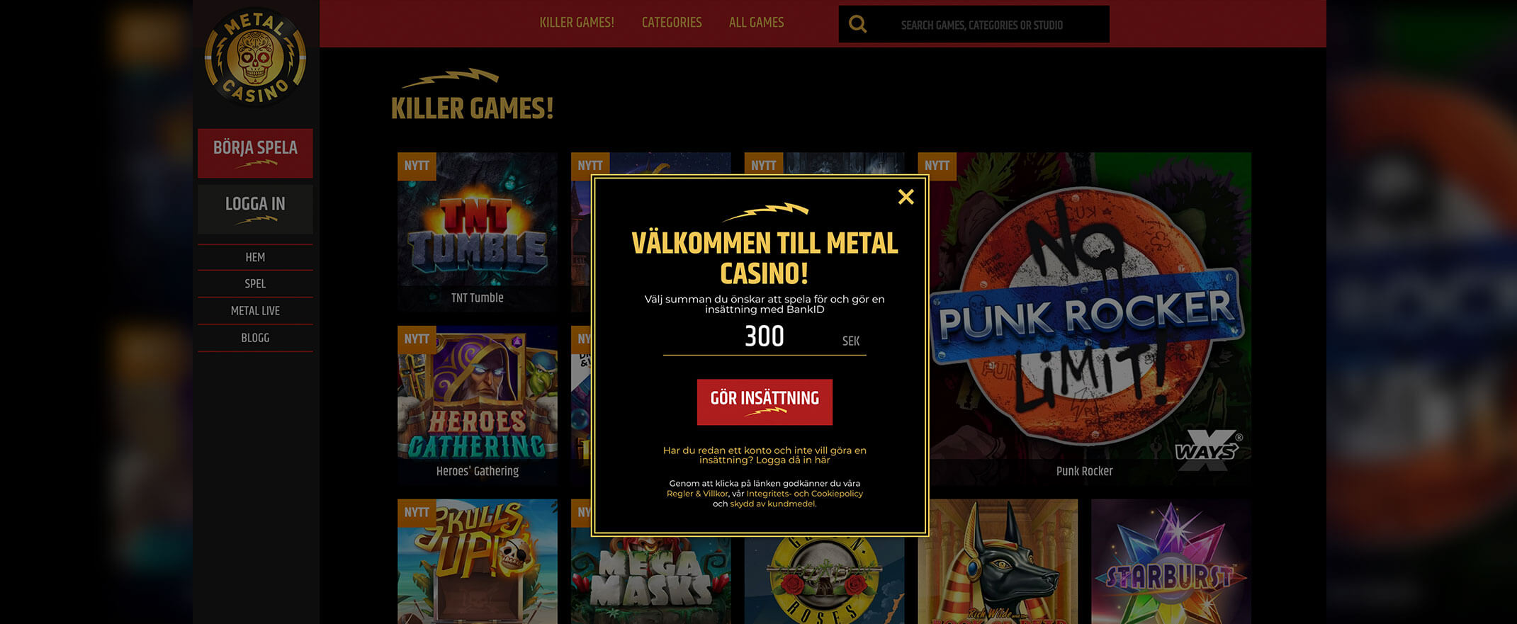 Metal casino registrering