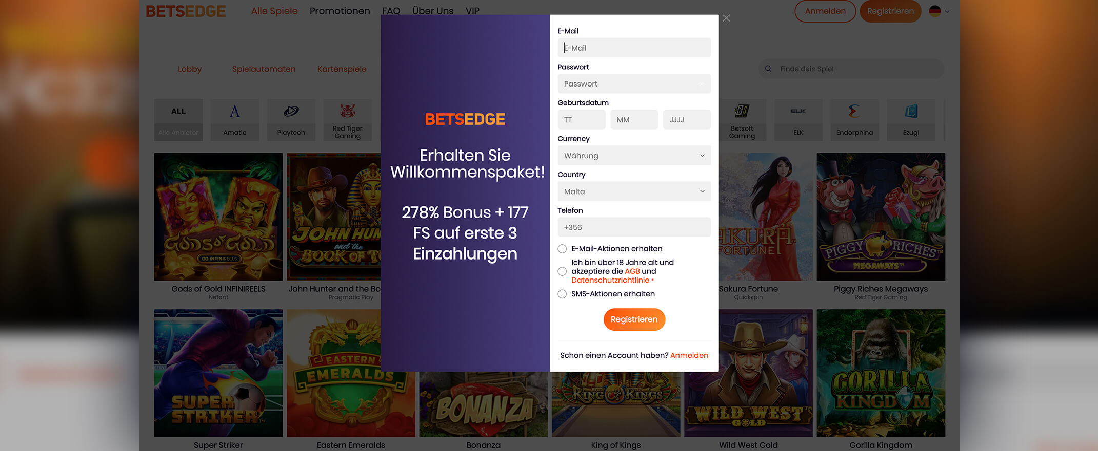 BetsEdge Casino konto eröffnen