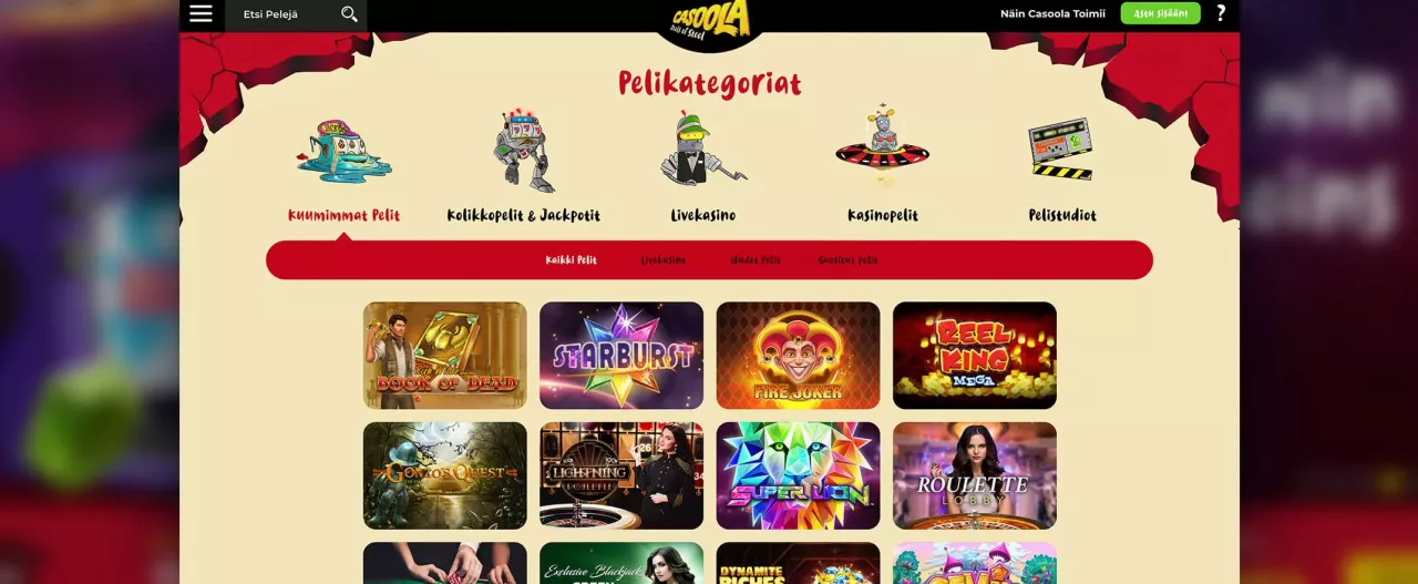 Casoola Casinon peliautomaatit ja muut pelit