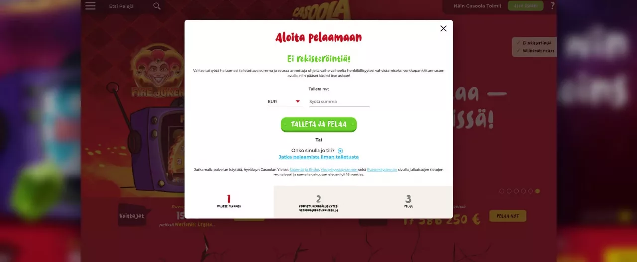 Casoola Casinolle rekisteröityminen