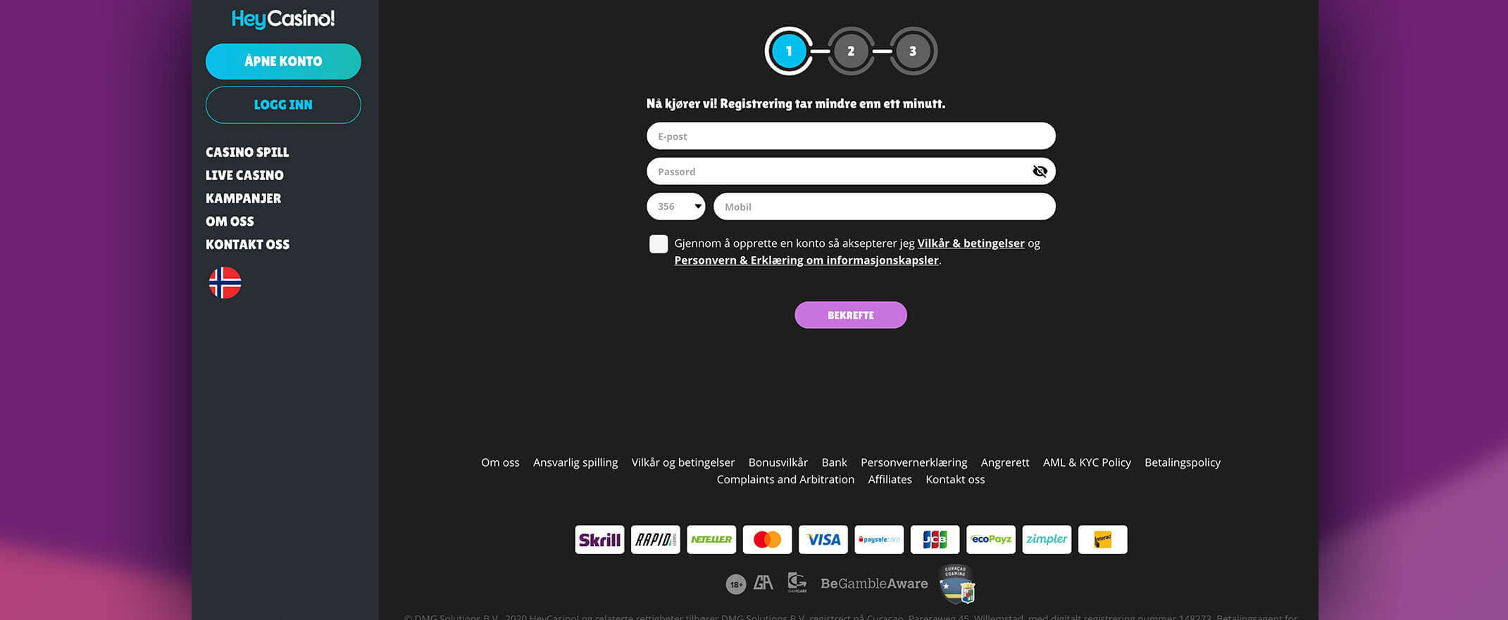 Slik Registrerer Du Deg Hos Heycasino!