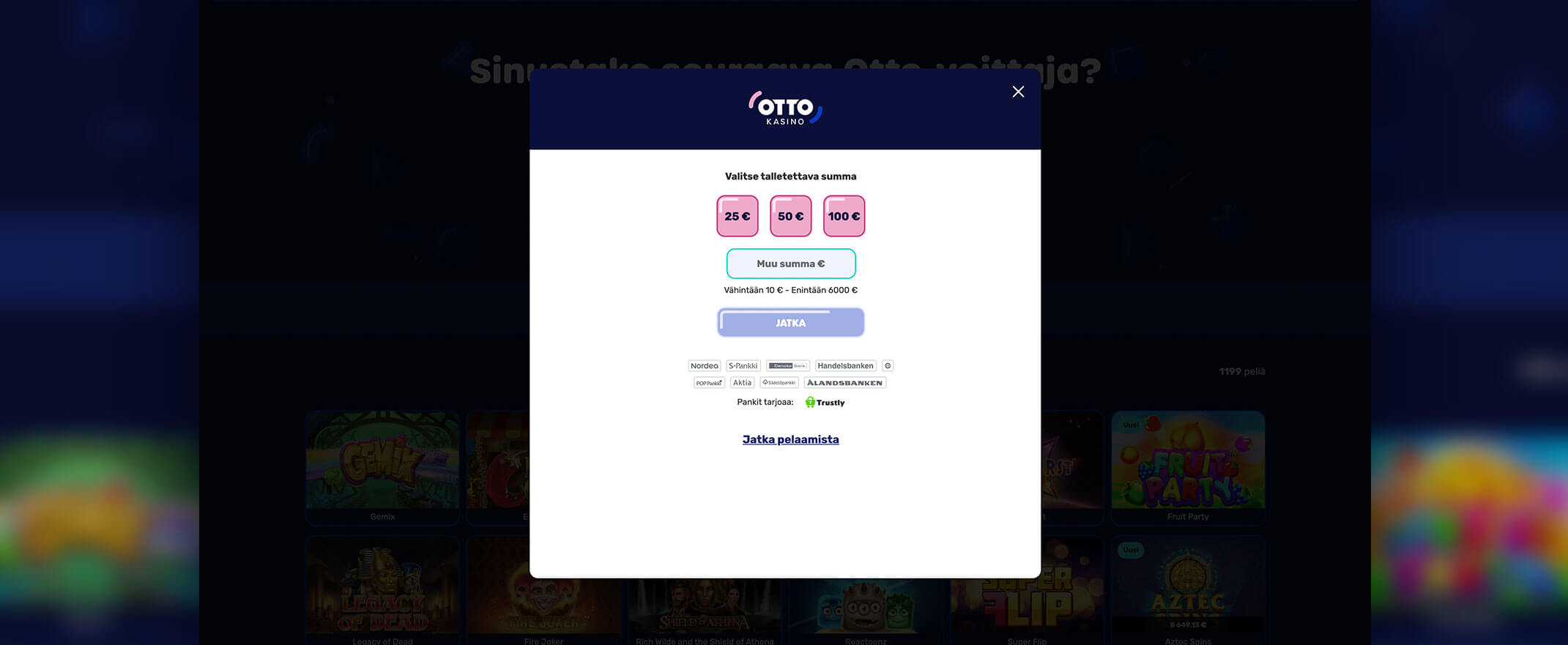 Otto Kasinolle rekisteröityminen