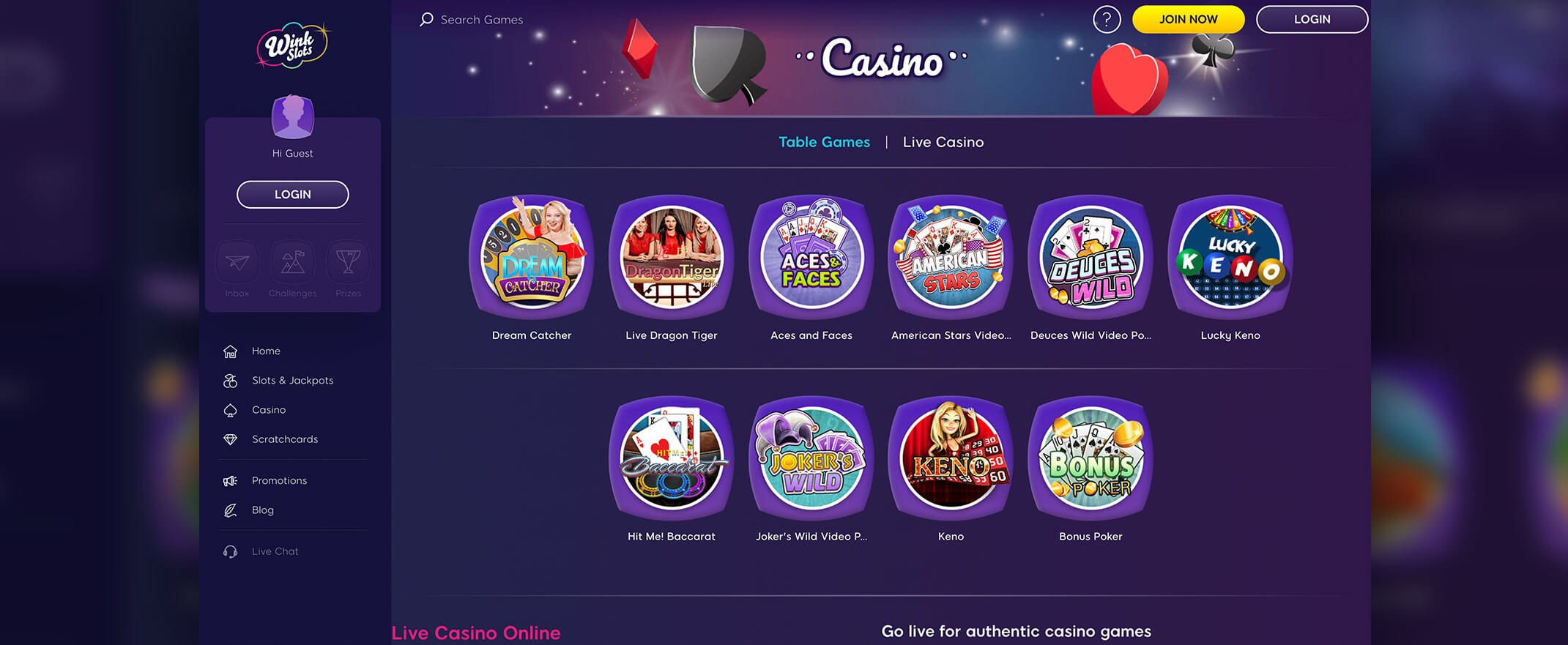 Wink Slots Casino Games Library Screenshot