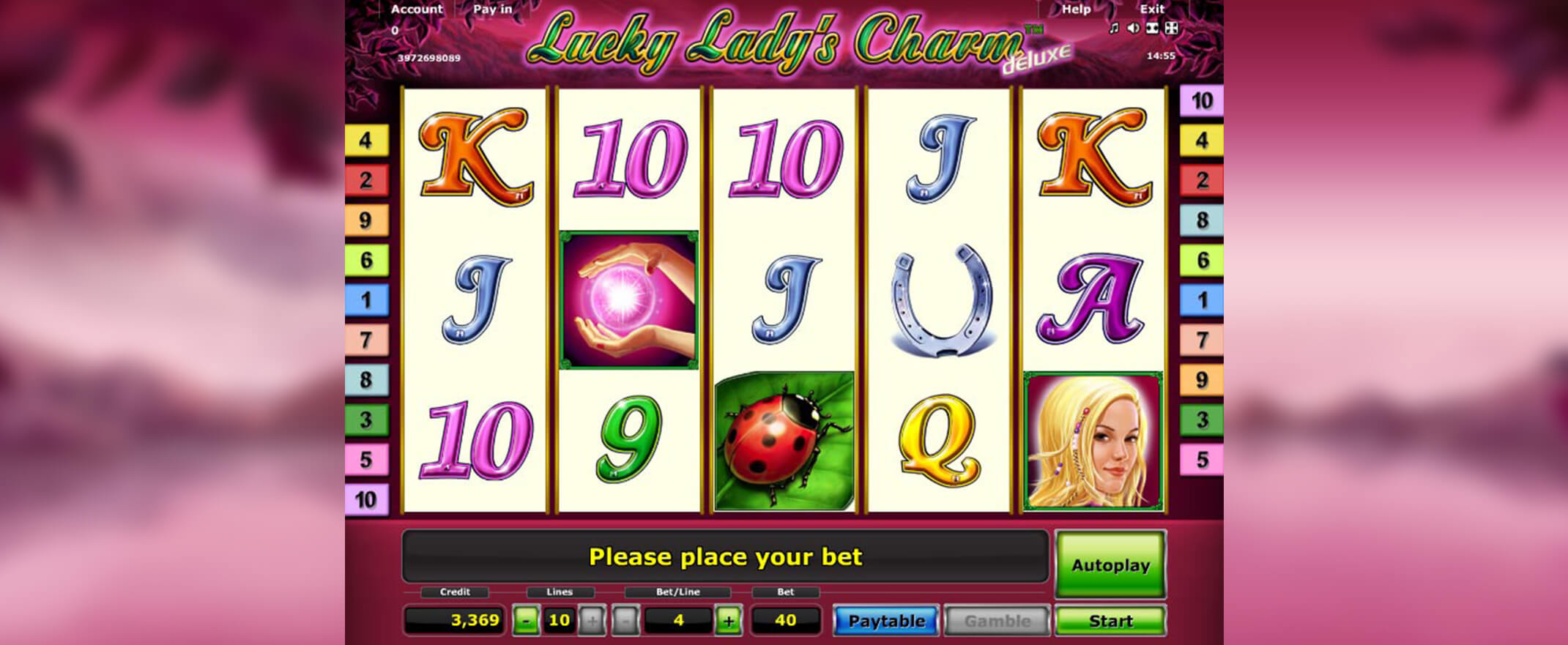 Lucky Lady's Charm Deluxe Novomatic Slot Screenshot
