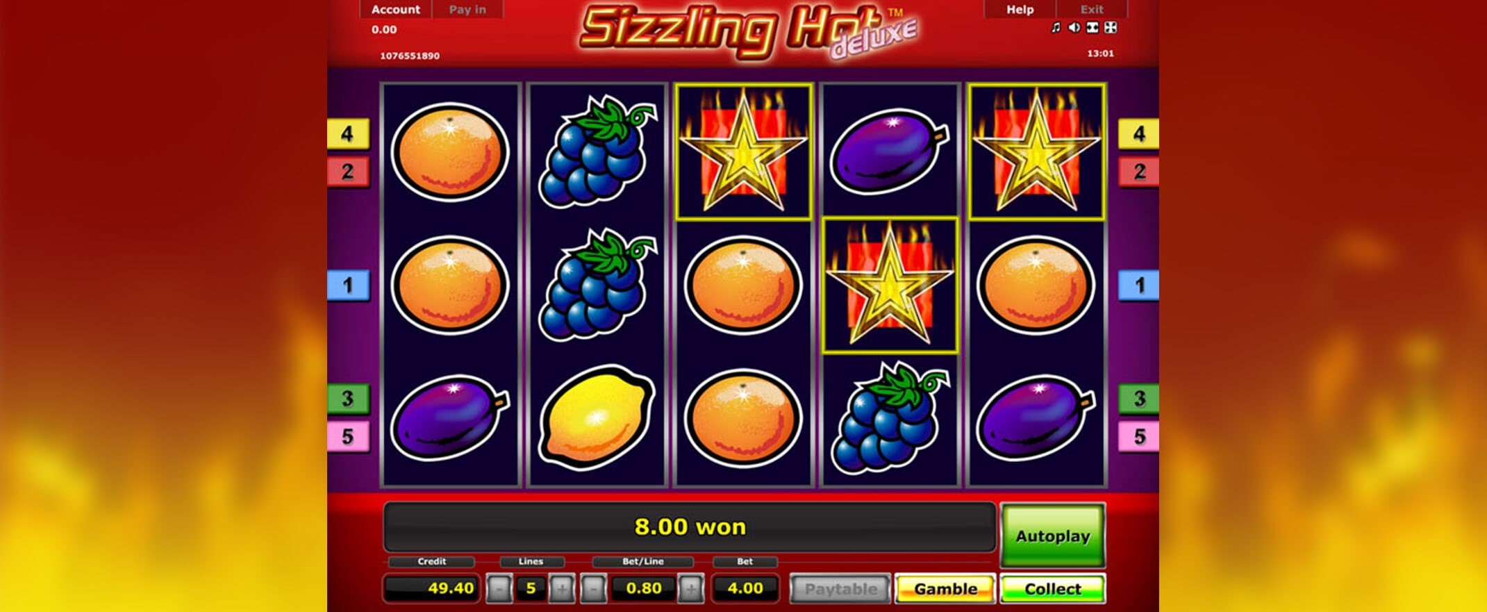 Sizzling Hot Deluxe Novomatic Slot Screenshot